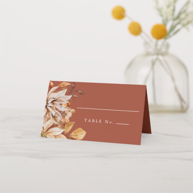 Tarjeta De Asiento Elegante Boda de acuarela de otoño de Terracotta (Anverso)