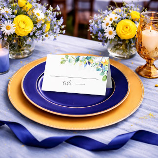 Tarjeta De Asiento Elegante boda de acuarela floral amarilla y azul