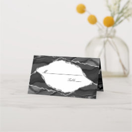 Tarjeta De Asiento Elegante Boda de Agate Negro Plateado