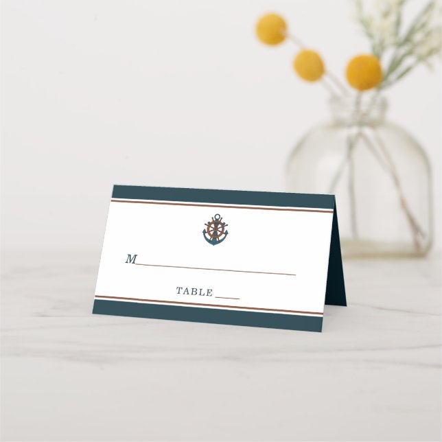 Tarjeta De Asiento Elegante Boda de Ancla de la Marina Náutica (Anverso)
