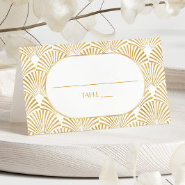 Tarjeta De Asiento Elegante Boda de Art Deco Blanco y Blanco
