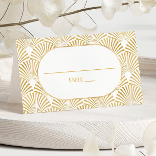 Tarjeta De Asiento Elegante Boda de Art Deco Blanco y Blanco