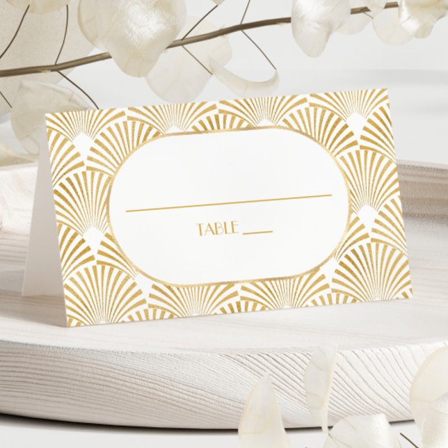 Tarjeta De Asiento Elegante Boda de Art Deco Blanco y Blanco (Subido por el creador)