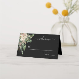 Tarjeta De Asiento Elegante Boda de Black Floral Peonies