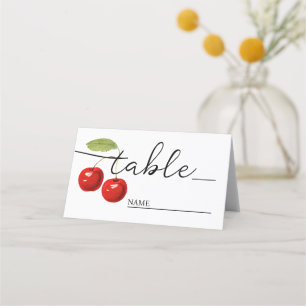 Tarjeta De Asiento Elegante Boda de Bohermia Rústico de Cerezas Rojas