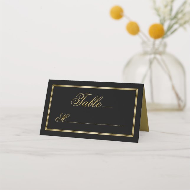 Tarjeta De Asiento Elegante Boda de caligrafía de oro negro (Anverso)