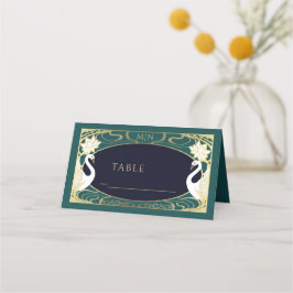 Tarjeta De Asiento Elegante Boda de cisnes Art Nouveau