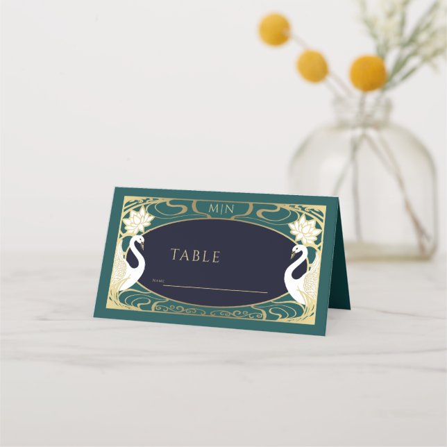 Tarjeta De Asiento Elegante Boda de cisnes Art Nouveau (Anverso)