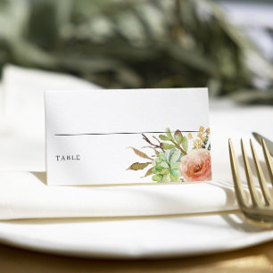 Tarjeta De Asiento Elegante Boda de color de agua suculenta