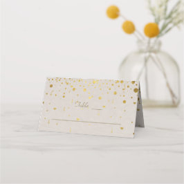 Tarjeta De Asiento Elegante Boda de Confetti de Oro de Cuero Blanco