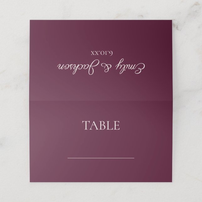 Tarjeta De Asiento Elegante Boda de Crema Burgundy (Exterior desplegado)