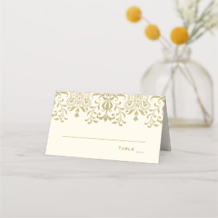 Tarjeta De Asiento Elegante Boda de Damasco Marfil Dorado Vintage