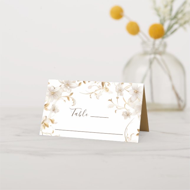 Tarjeta De Asiento Elegante Boda de Diseño de Flor Blanco Tan (Anverso)
