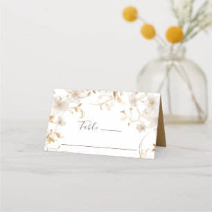 Tarjeta De Asiento Elegante Boda de Diseño de Flor Blanco Tan