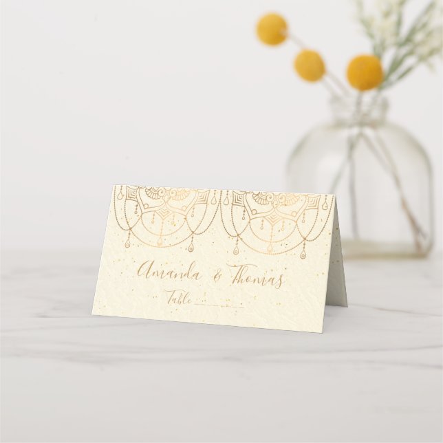 Tarjeta De Asiento Elegante Boda de diseño tradicional indio (Anverso)