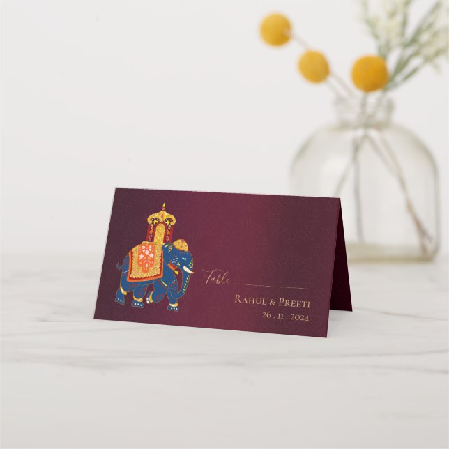 Tarjeta De Asiento Elegante Boda de diseño tradicional indio de oro r (Anverso)