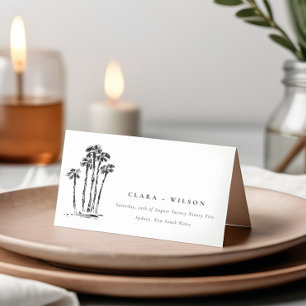 Tarjeta De Asiento Elegante Boda de esbozo de árbol de palmas tropica