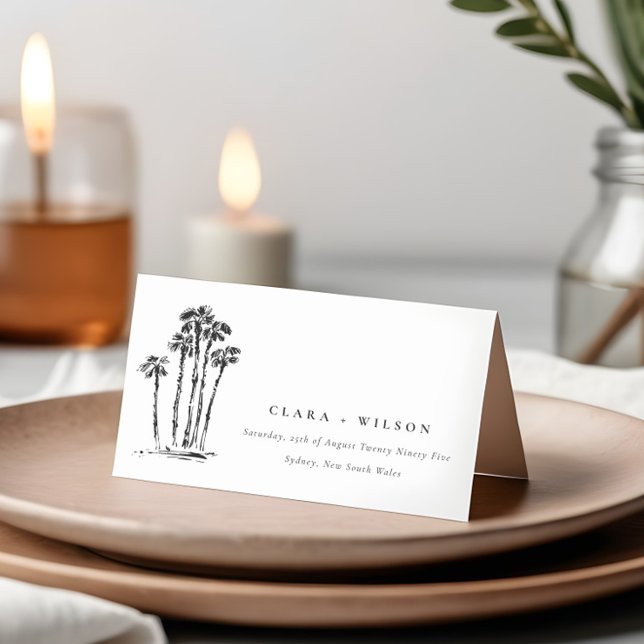 Tarjeta De Asiento Elegante Boda de esbozo de árbol de palmas tropica (Subido por el creador)
