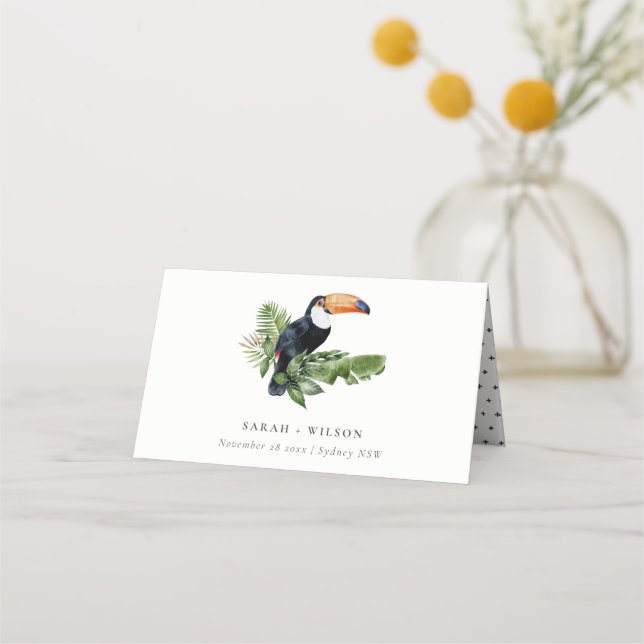 Tarjeta De Asiento Elegante Boda de Fauna Tropical Tropical Toucan (Anverso)