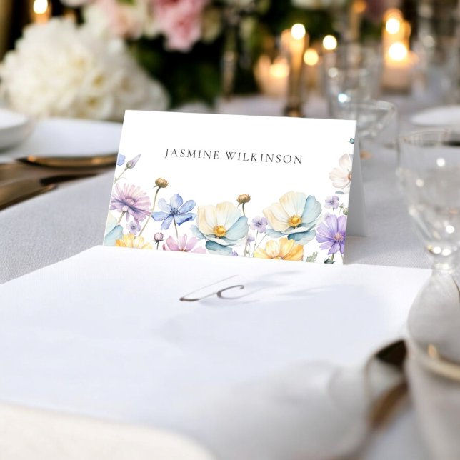 Tarjeta De Asiento Elegante boda de Flor Silvestre (modern elegant wedding table place card with beautiful wildflowers)