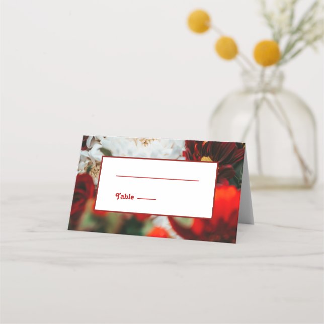 Tarjeta De Asiento Elegante Boda de flores de rosas rojas (Anverso)