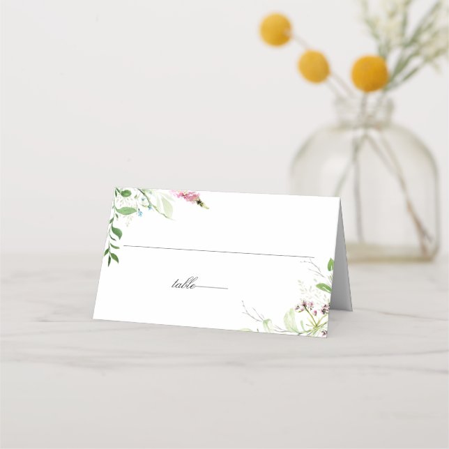 Tarjeta De Asiento Elegante Boda de Flores Silvestres Botánicas (Anverso)