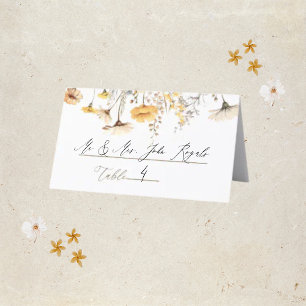 Tarjeta De Asiento Elegante Boda de flores silvestres color amarillo