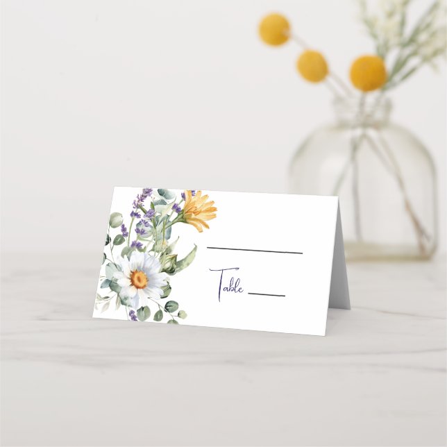 Tarjeta De Asiento Elegante Boda de flores silvestres moradas (Anverso)