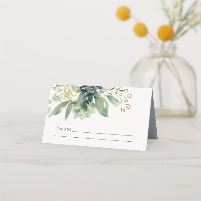 Tarjeta De Asiento Elegante Boda de Foliage Dusky Blue Green (Reverso)