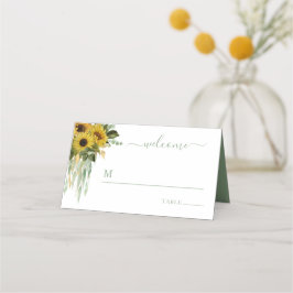Tarjeta De Asiento Elegante Boda de girasol floral verde