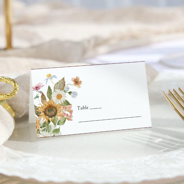 Tarjeta De Asiento Elegante Boda de girasoles (Elegant Sunflower Wildflower Wedding Table Place Card by Painted Paperie
)