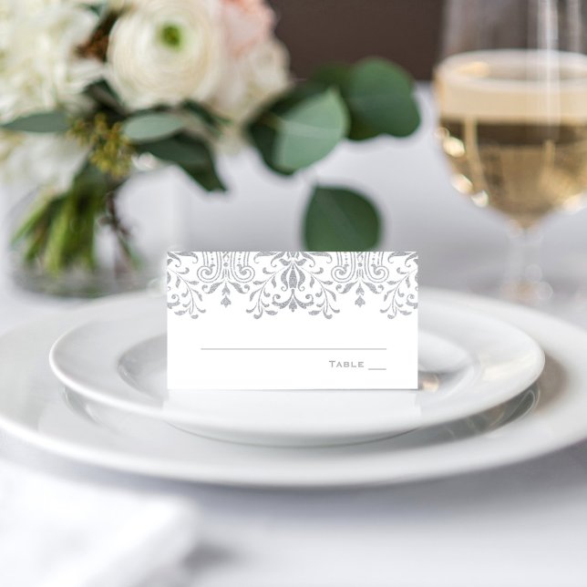 Tarjeta De Asiento Elegante Boda de glamour de época plateada (Subido por el creador)