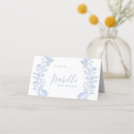 Tarjeta De Asiento Elegante Boda de guirnaldas florales azules clásic