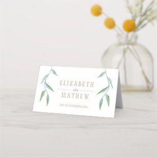 Tarjeta De Asiento Elegante Boda de hojas de oro blancas