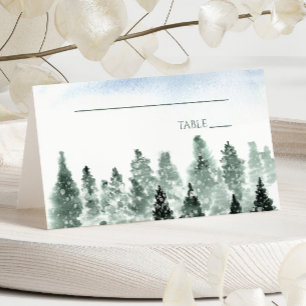 Tarjeta De Asiento Elegante Boda de Invierno con Pinos Verdes Nevados