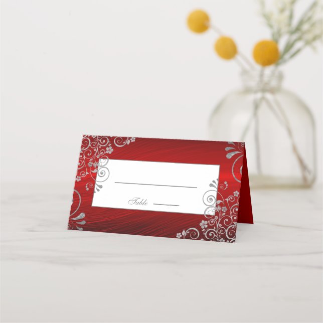 Tarjeta De Asiento Elegante Boda de Invierno de Caída Roja (Anverso)