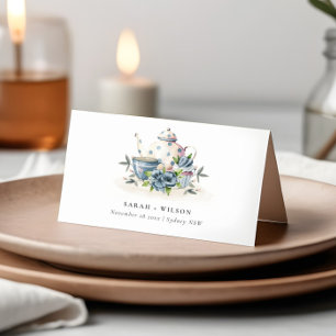 Tarjeta De Asiento Elegante Boda de la Copa Cute Aqua Blue