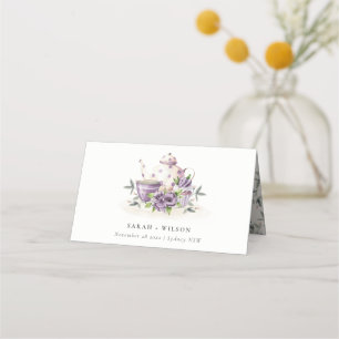 Tarjeta De Asiento Elegante Boda de la Copa Lilac Morado de Tetera