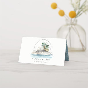 Tarjeta De Asiento Elegante Boda de la Palm Seascape del Barco de Cru