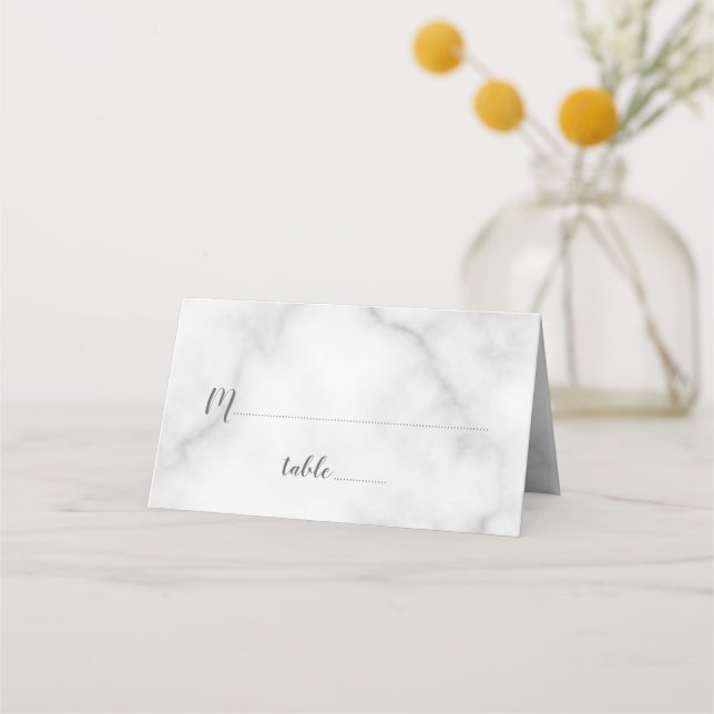 Tarjeta De Asiento Elegante Boda de Mármol Blanco (Anverso)
