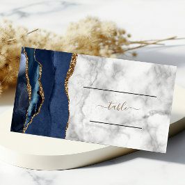 Tarjeta De Asiento Elegante Boda de Mármol de Ágata Dorada Azul Marin