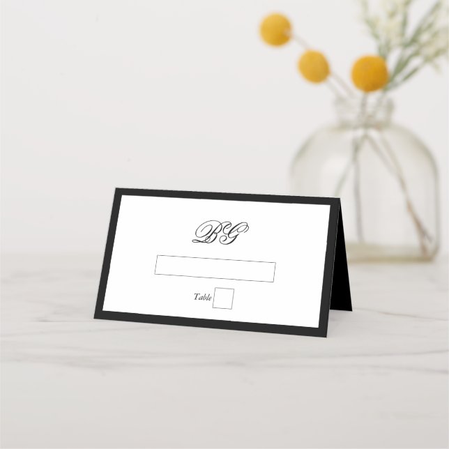 Tarjeta De Asiento Elegante Boda de Monograma Blanco Negro Minimalist (Anverso)