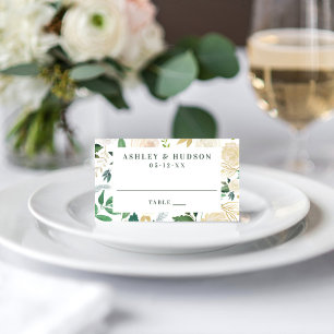 Tarjeta De Asiento Elegante Boda de Monograma Floral de Oro Crema
