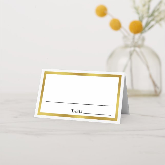 Tarjeta De Asiento Elegante Boda de nombres de novias blancas y dorad (Anverso)