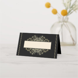 Tarjeta De Asiento Elegante Boda de oro negro y blanco