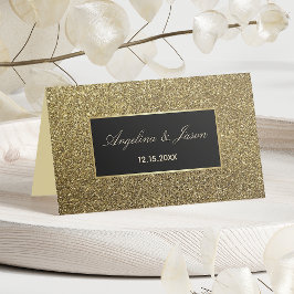 Tarjeta De Asiento Elegante Boda de Oro y Negro