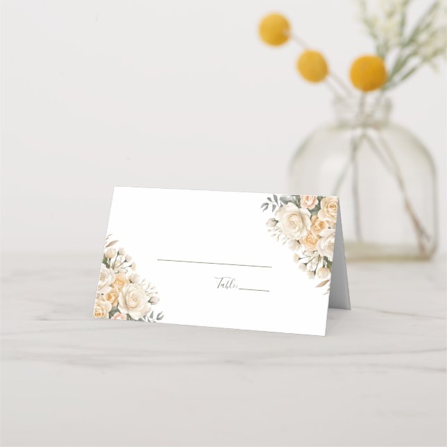 Tarjeta De Asiento Elegante Boda de Pearl White y Rosa de Marfil (Reverso)