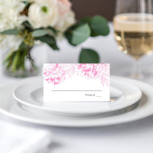 Tarjeta De Asiento Elegante boda de peonía rosa fucsia y gris