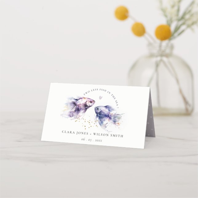 Tarjeta De Asiento Elegante Boda de Pescado Costero Lilac (Anverso)