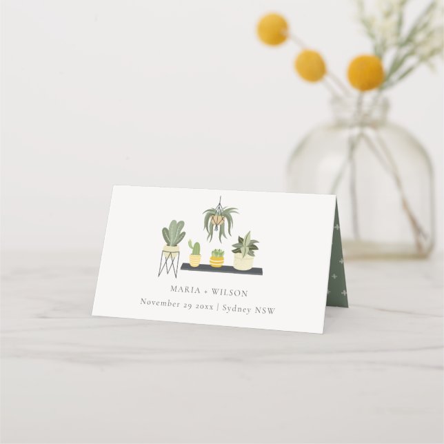 Tarjeta De Asiento Elegante Boda de plantas suculentas de Leafy Potte (Anverso)